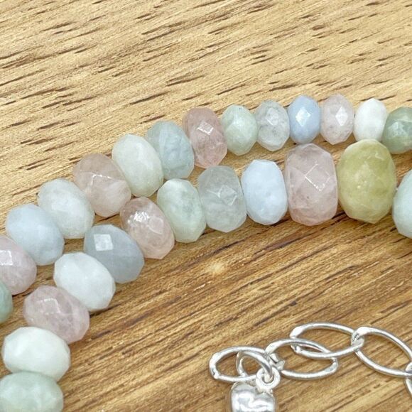 Jay King Aquamarine & Morganite Bead Necklace Pastel Graduated Facetted Rondelle - Picture 11 of 16